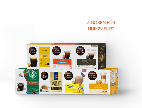 7 Kapselboxen für nur 29 EUR | NESCAFÉ® Dolce Gusto® header image