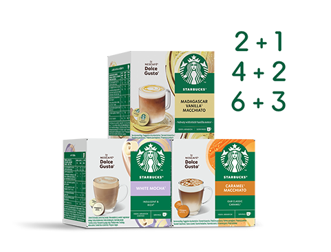 2, 4 oder 6 STARBUCKS® Boxen: bis zu 3 gratis I NESCAFÉ® Dolce Gusto® header image