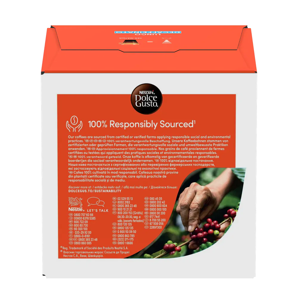 Lungo Decaffeinato Box - Rückseite mit Produktinformationen - NESCAFÉ® Dolce Gusto®
