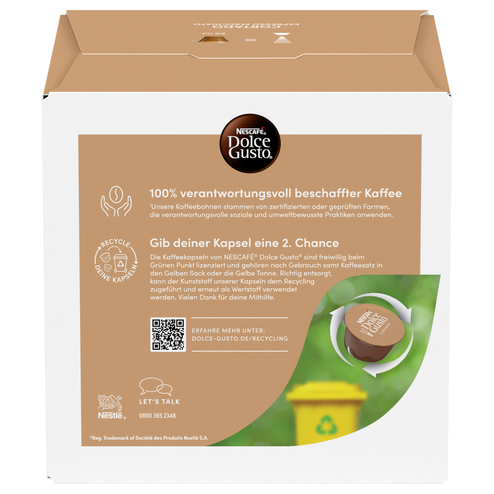 DOLCE GUSTO® CORTADO ESPRESSO MACCHIATO Box - Rückseite mit Produktinformationen - NESCAFÉ® Dolce Gusto® DOLCE GUSTO® CORTADO ESPRESSO MACCHIATO Box - Rückseite mit Produktinformationen - NESCAFÉ® Dolce Gusto®
