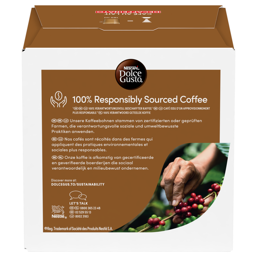 CAFÉ AU LAIT ENTKOFFEINIERT Box - Rückseite mit Produktinformationen - NESCAFÉ® Dolce Gusto®