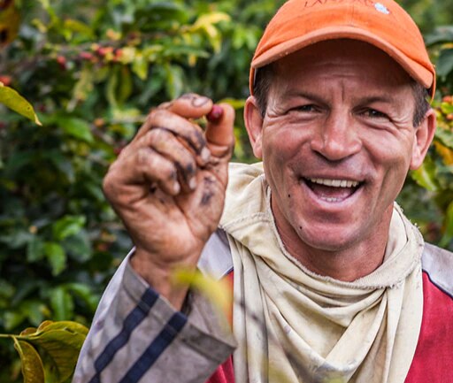 Farmer mit Kaffeebohne