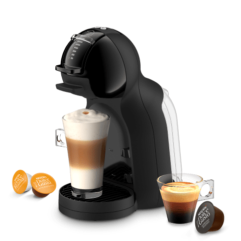 Mini Me 2 Kaffeemaschine mit einem Latte, Espresso und drei Kapseln